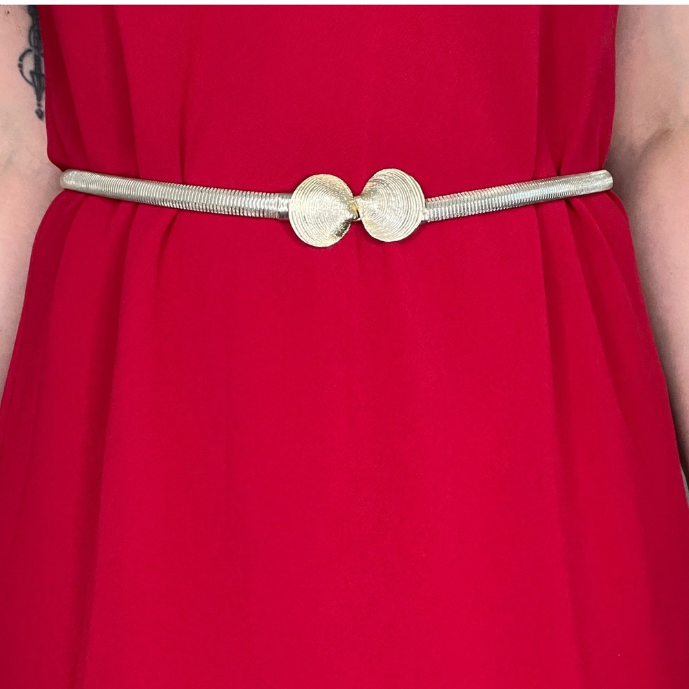 Vintage Gold Stretch Snake Chain Belt Clam‎ Shell Buckle Metallic Cinch Belt